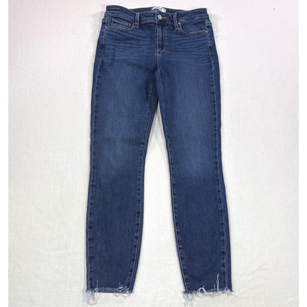 PAIGE Verdugo Ankle Skinny Jeans Dark Wash Raw Hem Womens Size 29 Blue Mid Rise